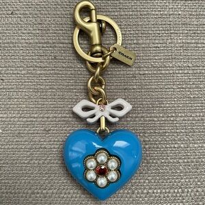 Coach Heart Bag Charm in colour brass/blue multi